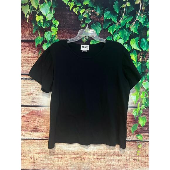 Flax Classic Short Sleeve T-Shirt Black 100% Cotton Lounge Crewneck Women's XL - Picture 1 of 6